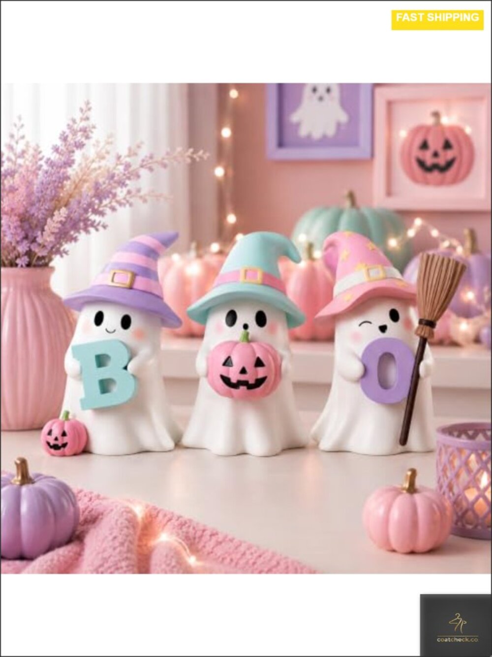Pastel Halloween Ghost Figurines Set of 3 Resin Decor